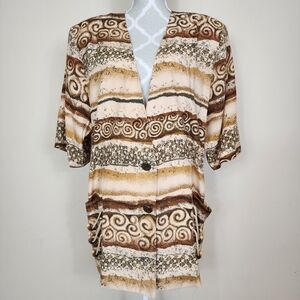 Vintage Yves Venet Tribal Boho Oversized Short Sleeve Shirt Tunic Size Large